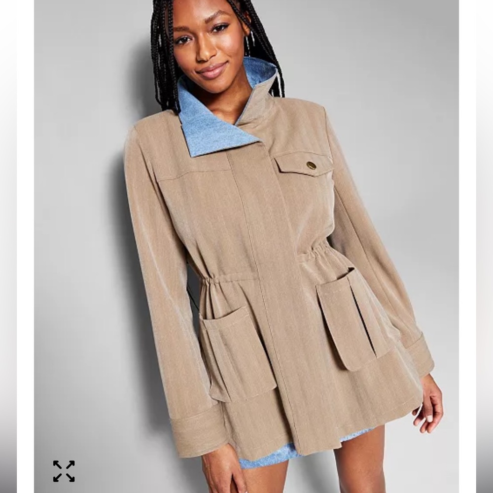 INC International Concepts Tan Utility Jacket with Blue Accents